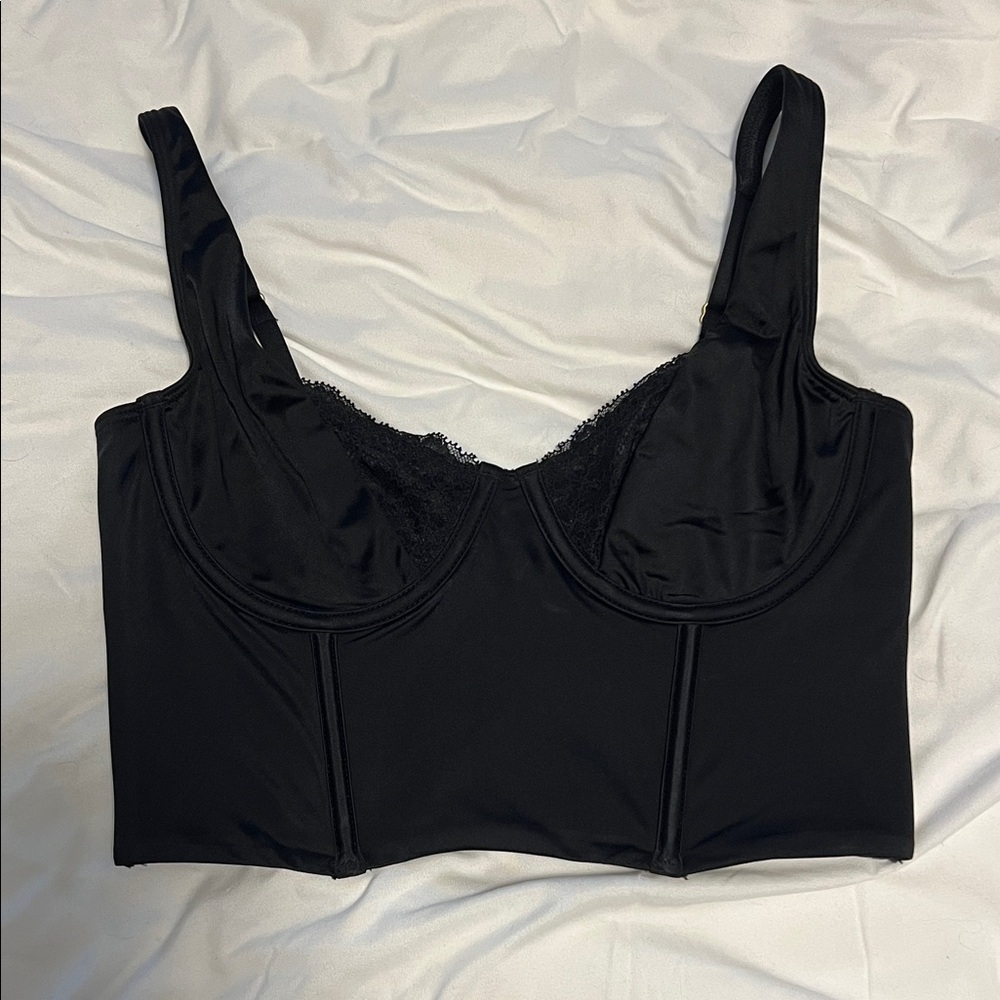 abercrombie and fitch black satin and lace corset top